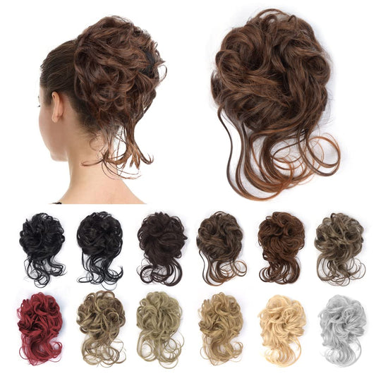 KGBFASS Bwown Messy Bun Hair Piece Long Tousled Updo Hair Buns Curly Wavy Hairpieces Hair Scrunchies with Elastic Hair Band for Women Girls(30T4#)