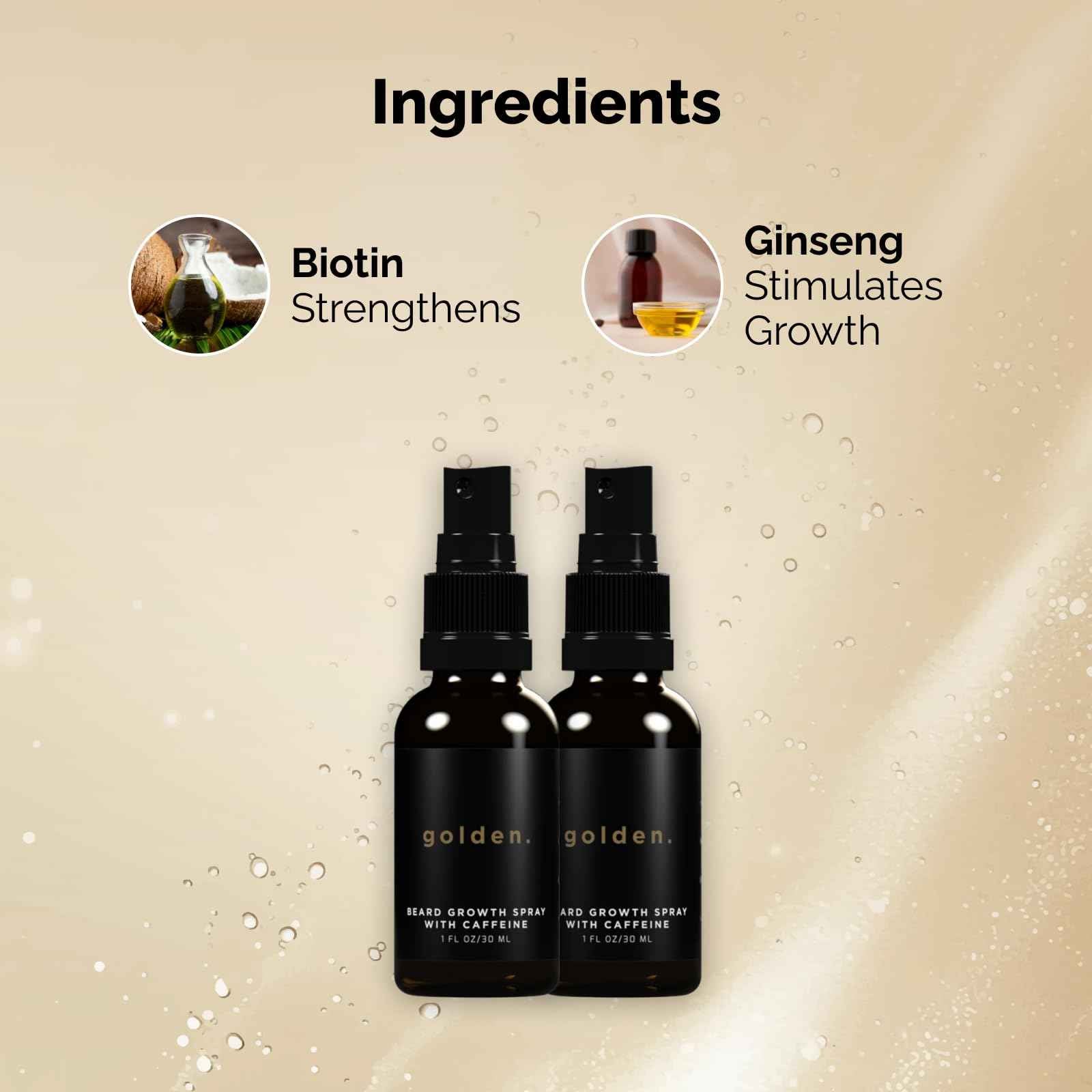 Golden Grooming Beard Growth Spray | Boost Beard Growth, Thickness & Strength | Natural Formula with Biotin & Vitamin E | Specifically Crafted for Coarse & Curly Beards (2-Pack)