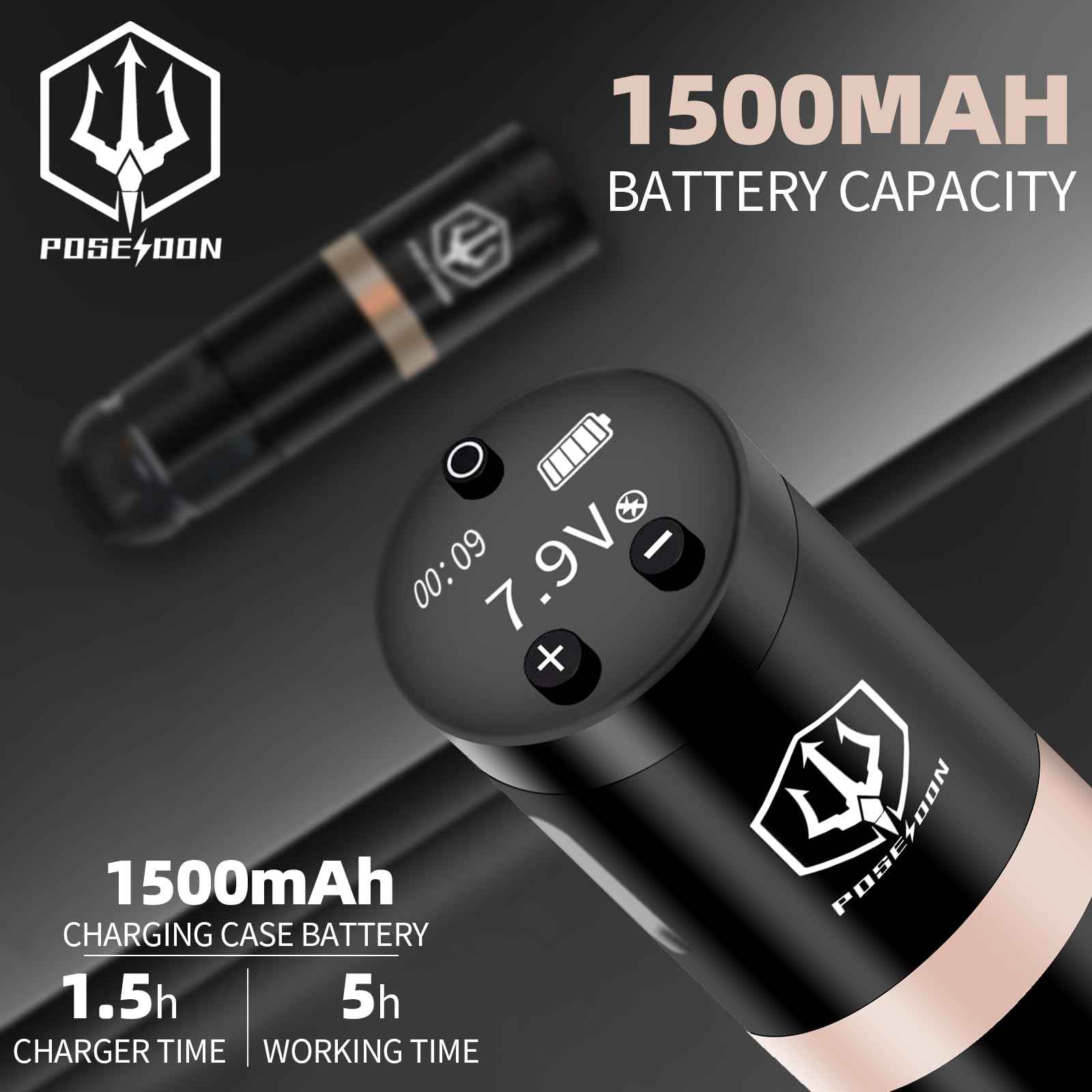 POSEIDON Cordless Rotary Tattoo Machine Kit with 20 Tattoo Cartridge Needles, Ink Set & 2 Rechargeable Batteries | Professional Portable Tattoo Gun for Beginners | Complete Starter Supplies(HM124)