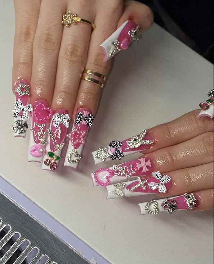 KACHIMOO 120 PCS Bow Nail Charms Silver Gold Black Rose Gold Bowknot Nail Art Charm 3D Alloy Bow Charms for Nail Art Design