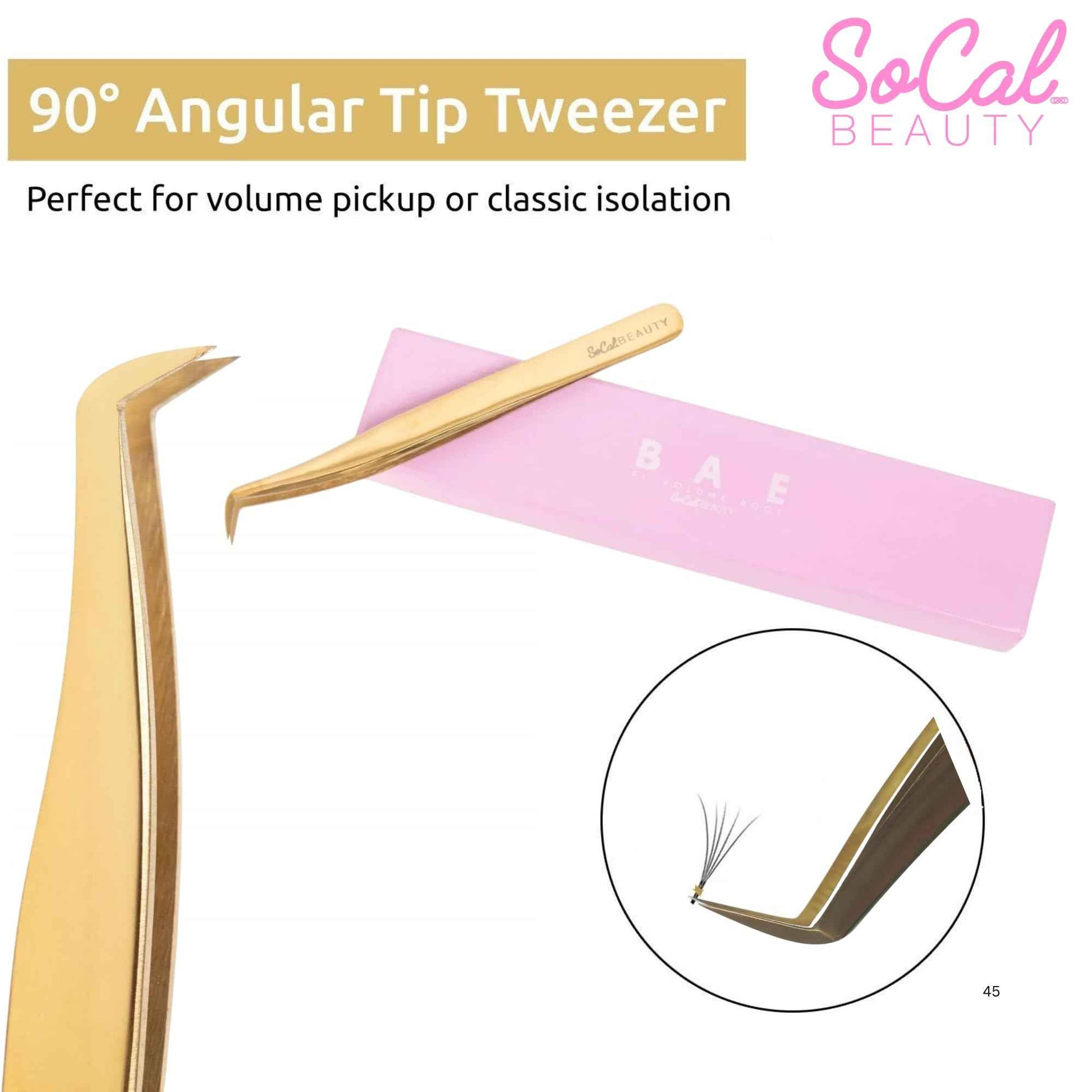 Bae XL Volume Boot Tweezer by SoCal Beauty - Professional Lash Extension Tool for Mega Volume Fans, Extra-Long Gold Tweezers with MM Measurement - Lash Artist Essential