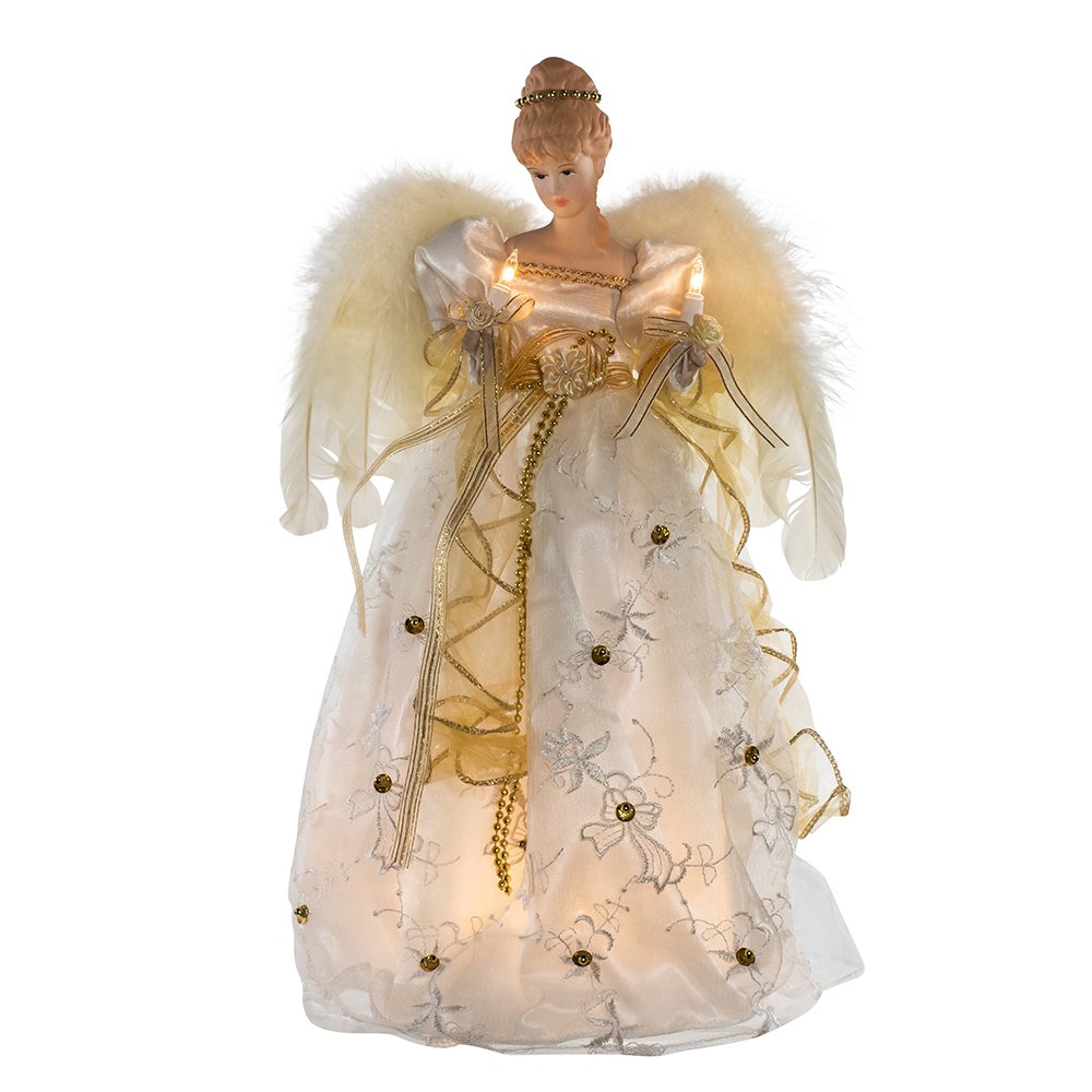 Kurt Adler 16-Inch UL 10 Light Ivory and Gold Angel Treetop