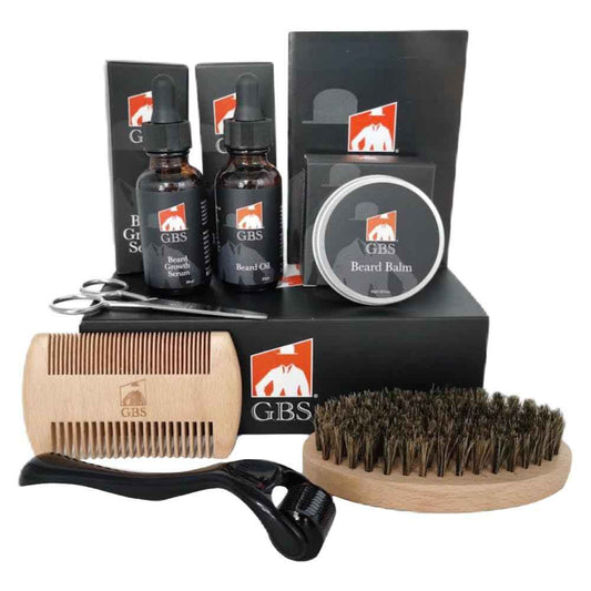 G.B.S Men's Beard Grooming Kit - Beard Oil, Growth Serum with Biotin, Balm, Brush and Comb Gift Set