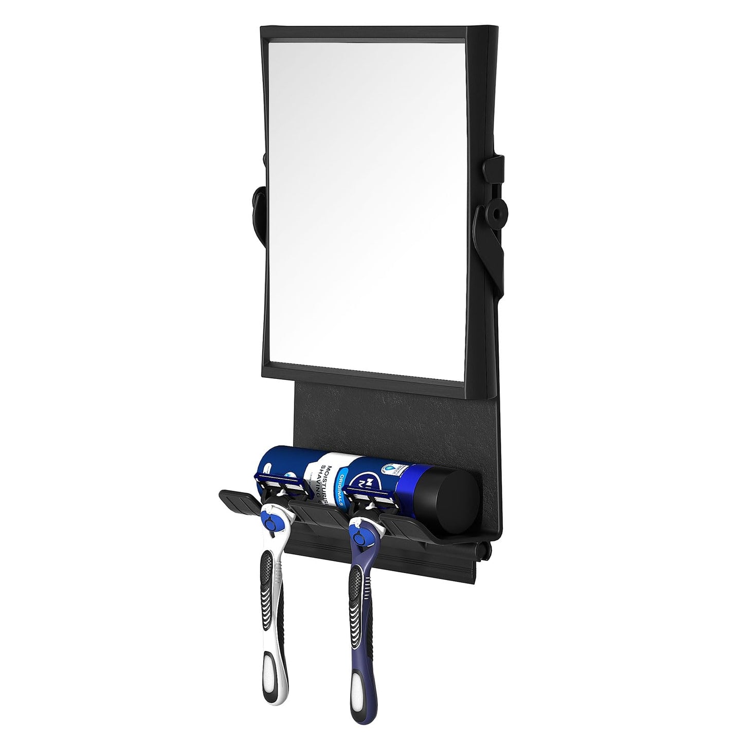 Shower Mirror fogless for Shaving - Dual-Sided 1X/3X Magnification, Anti-Fog Bathroom Mirror with Squeegee, Rust-Proof, Black