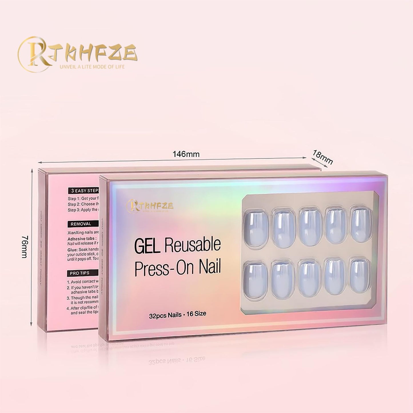 RTKHFZE Pink Press On Nails Short - Square Press on Nails,Glossy Short Gel Fake Nails,Fit Perfectly,Reusable Square Stick On Nails in 16 Sizes - 32 Soft Gel Glue On Nails Kit