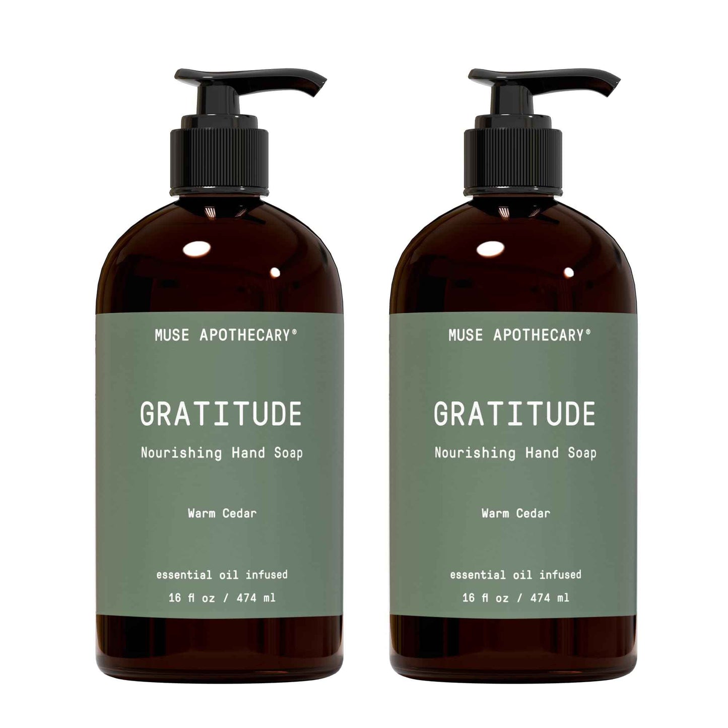 Muse Apothecary Hand Ritual - Botanical Collection - Aromatic and Nourishing Hand Soap, Infused with Natural Aromatherapy Essential Oils - 16 oz, Warm Cedar, 2 Pack