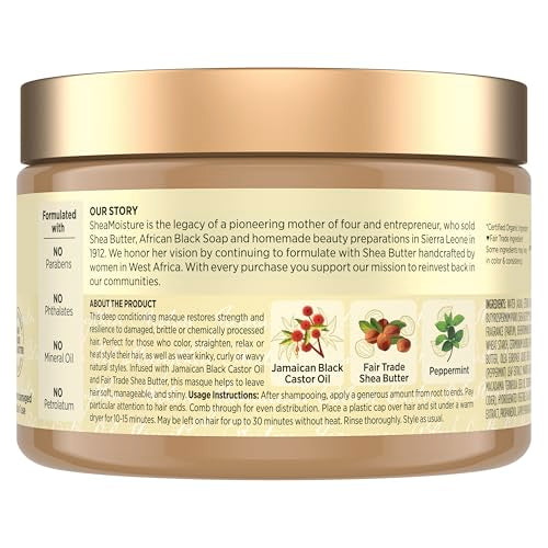 SheaMoisture Jamaican Black Castor Oil Treatment Masque Jamaican Black Castor Oil For Dry Hair Paraben Free Hair Mask 11.5 oz