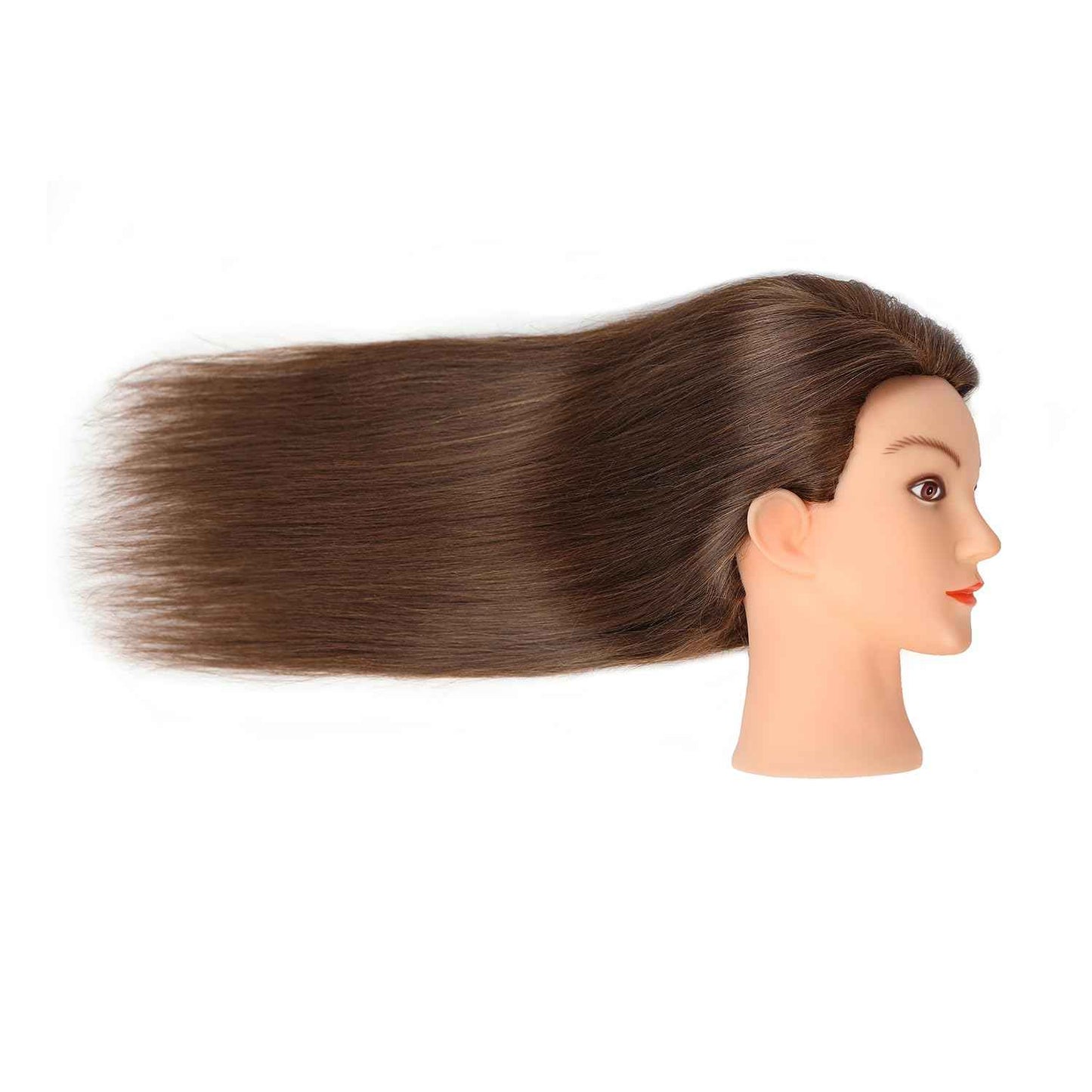 100% Human Real Hair Mannequin Head with 9 Tools and Clamp, Hairdressers' Practice Training Manikin Head and Cosmotology Doll Head for Hairstyling and Braid - Dark Brown