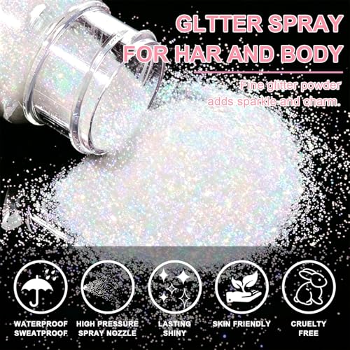 Pink Glitter Body & Face Spray - Holographic Highlighter for Hair & Clothing, 10g