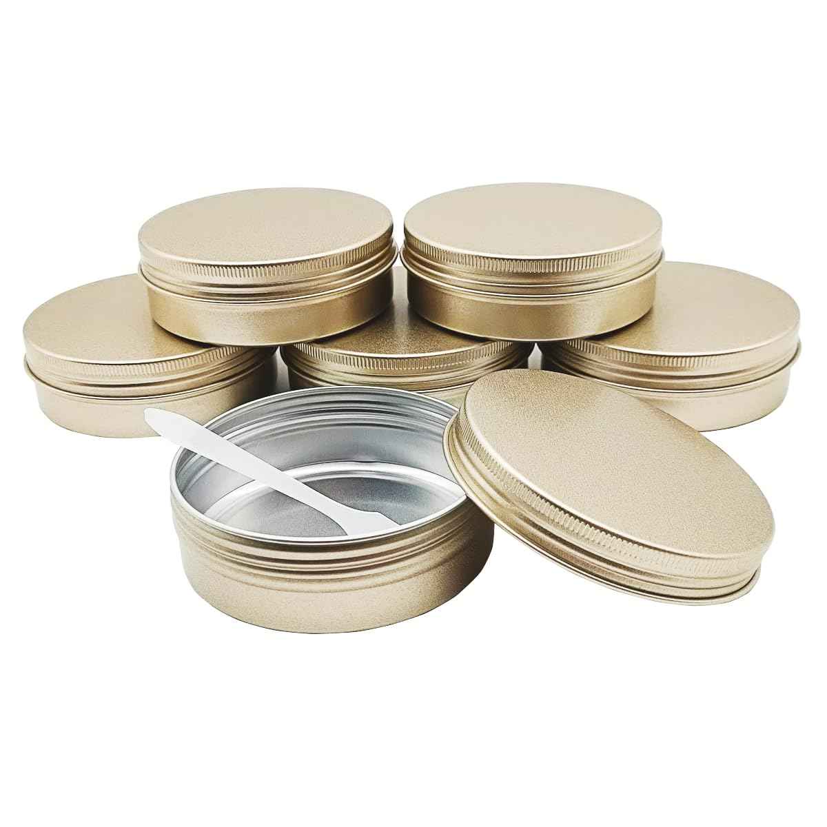 Wopanxye Aluminum Tin Cans, 6pcs 100ml/3oz Metal Round Storage Tin, 100gram Makeup Sample Container, Empty Travel Tins for Candle, Salve, Cosmetics, Face Cream, Lip Gloss Balm, Paints, Tea, Matte-Gold