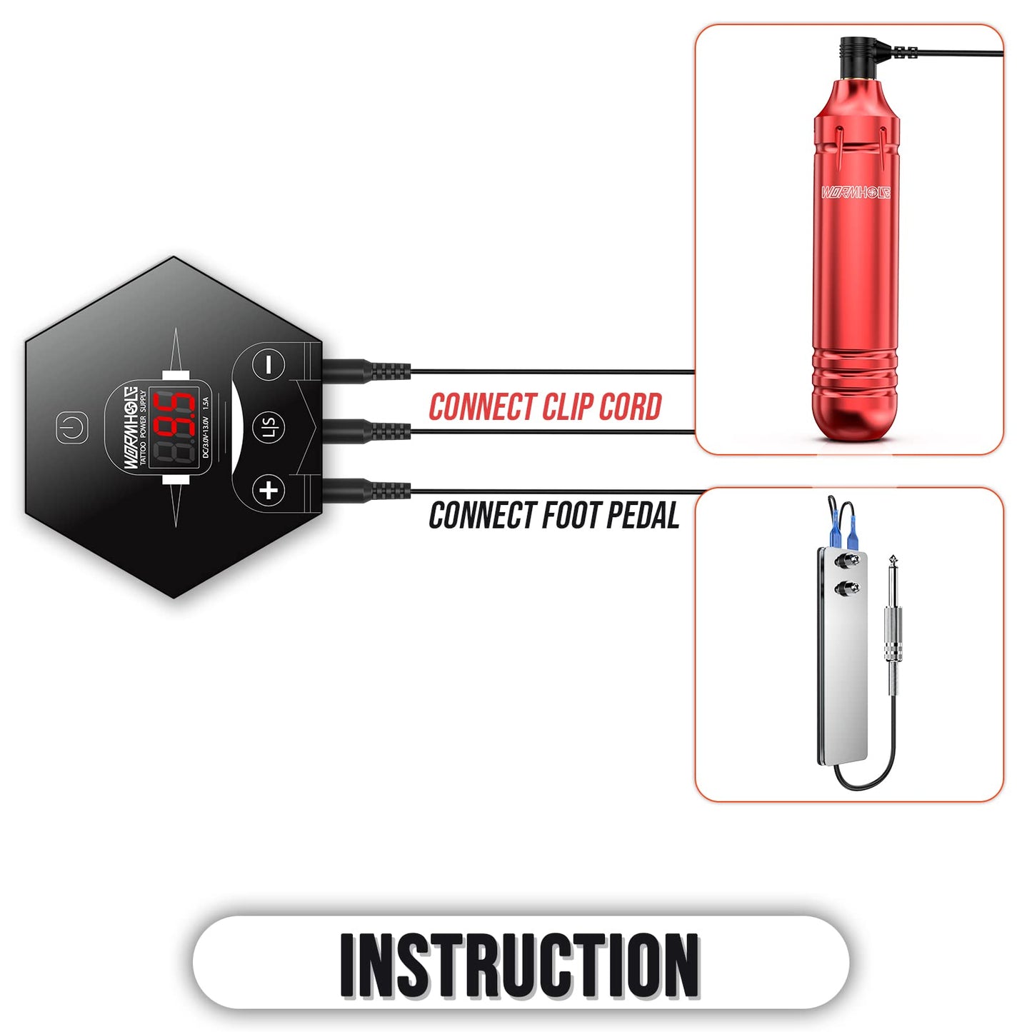 Wormhole Tattoo Kit Tattoo Gun Kit Tattoo Machine Kit for Beginners Tattoo Gun 20 Color Inks Power Supply Tattoo Pen Kit Red