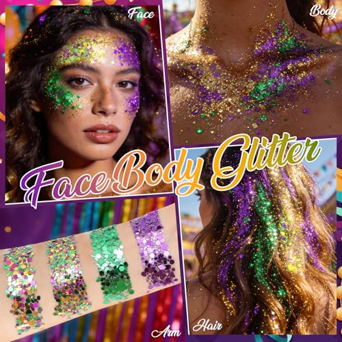 4-Color Body Glitter Makeup Kit | Gold Green Purple Chunky Glitter