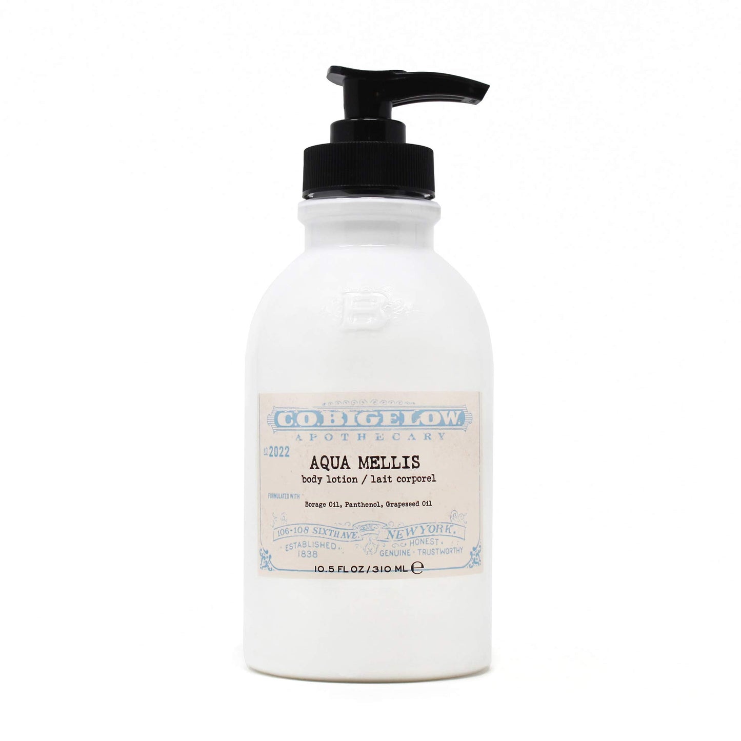 C.O. Bigelow Iconic Collection Aqua Mellis Body Lotion, with Borage Oil, Panthenol, Grapeseed Oil, and Shea Butter, 10.5 fl oz