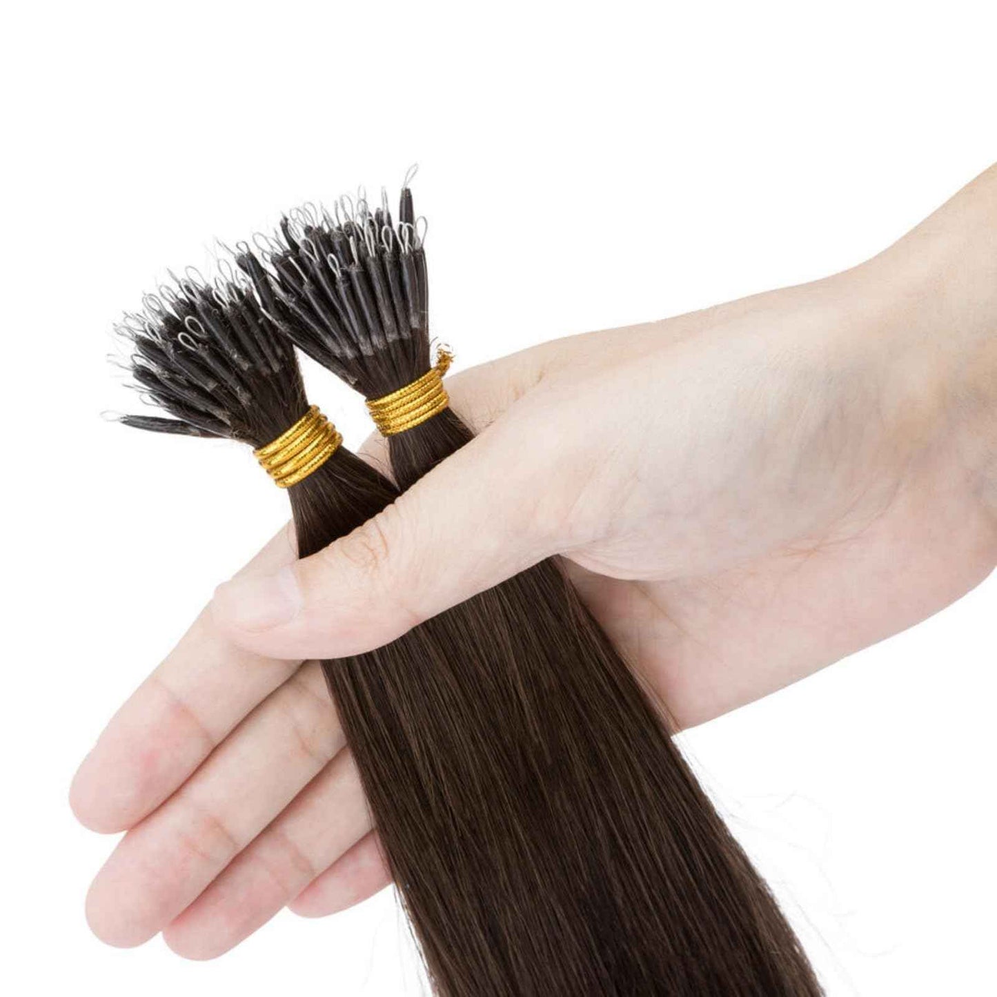 TESS Nano Bead Human Hair Extensions, Nano Ring Hairpieces Nano Tip Hair Extensions Pre-Bonded Seamless Look 50pcs/pack, 16 inch, #2R Dark Brown