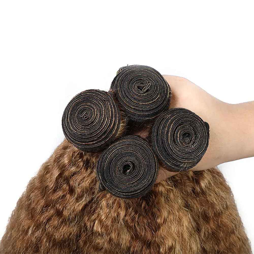 P4/27 Highlight Blonde Bundles Human Hair Yaki Straight Bundles 20 22 24 Inch Human Hair Weave 3 Bundle Unprocessed Brazilian Virgin Hair Brown Kinky Straight Human Hair Extensions 50 Grams/Bundle