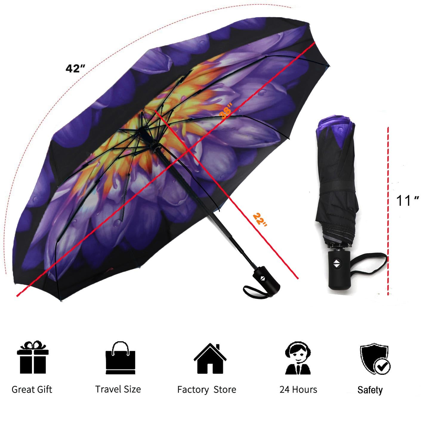 SIEPASA Windproof Travel Compact Umbrella-Automatic Umbrellas for Rain-Compact Folding Umbrella, Travel Umbrella Compact, Small Portable Windproof Umbrellas for Men Women Teenage. (Water Lily)