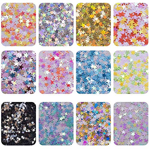 EBANKU Star Glitter Confetti, 24 Boxes Stars Holographic Sequins 3D Laser Glitter Nail Art Flakes Colorful Nail Glitter Manicure Decals Nail Decoration