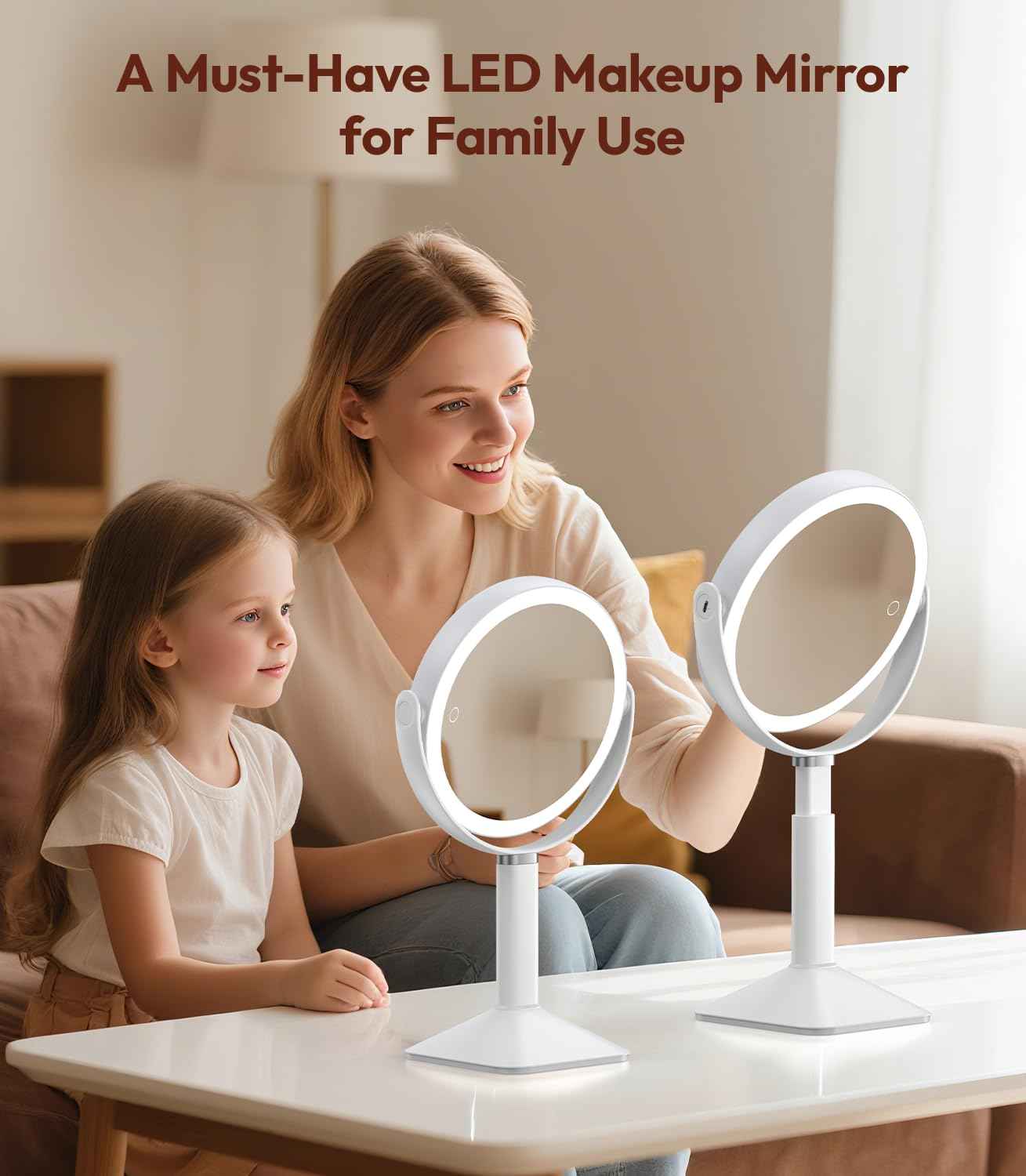 Glowtop Lighted Makeup Mirror with Lights and Magnification 30X/1X, Height Adjustable 30X Magnifying Vanity Mirror with 4000mAh Battery & 3 Colors Dimming Light for Desktop Bathroom Bedroom (White)