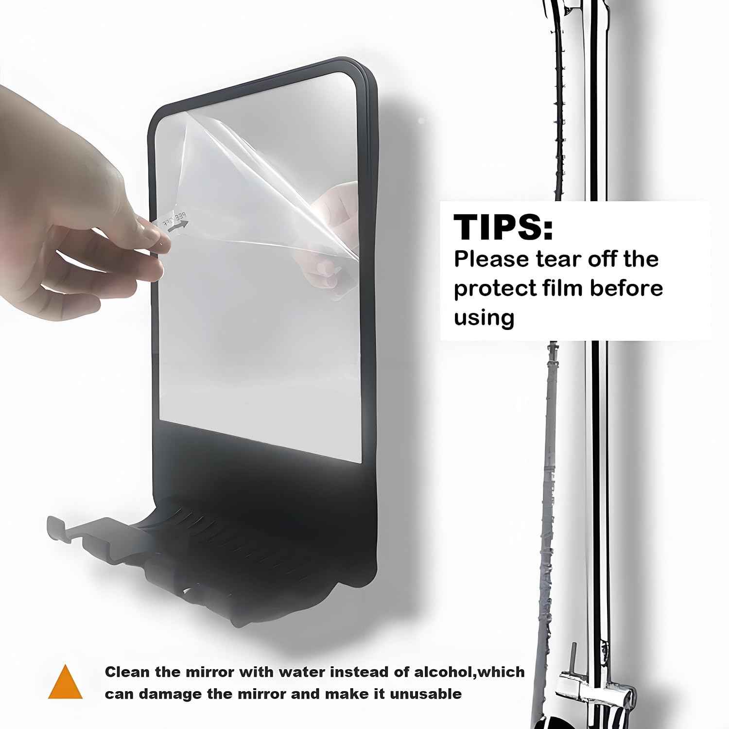 Infitrans Shower Mirror for Shaving Fogless with Multifunctional Storage for Razor and Shaving Foam Canister,Adjustable Angle Mirror (Black)