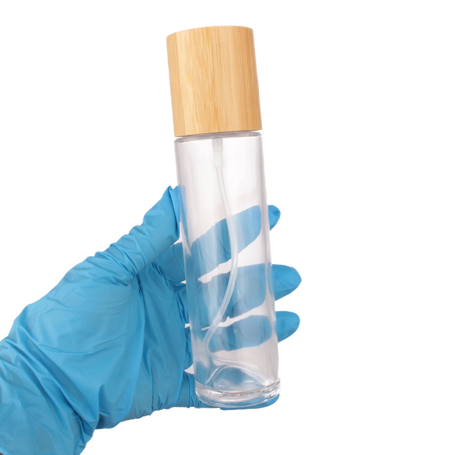 COSIDEA 12 pcs Empty 4oz /120ml bamboo lid clear glass spray bottle with fine mist despenser head for liquid perfume toiletries containers, toner bottles