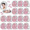 Maitys 16 Pcs Compact Mirror Bulk for Purses Small Cosmetic Folding 2.75 Inch Round Diamond Bling 1X/ 2X Magnifying Pocket Makeup Mirror for Women Wedding Gift, Pink Silver