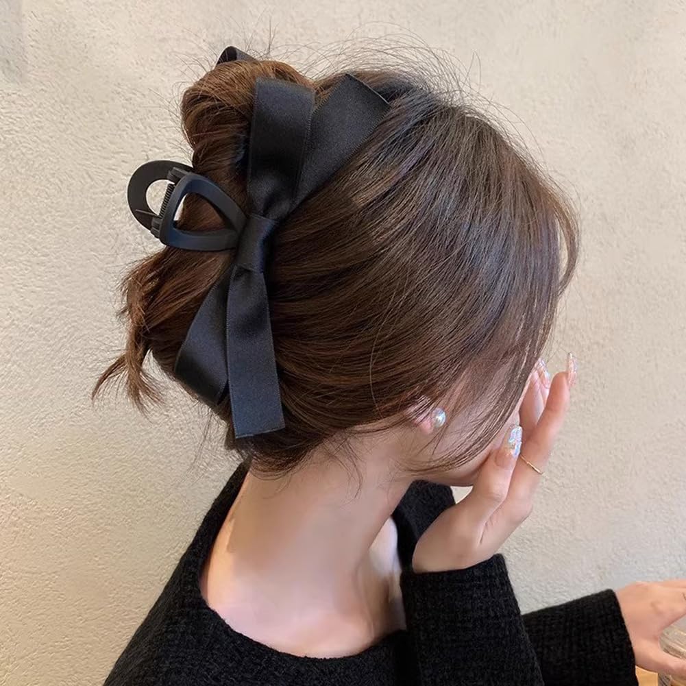 4 PCS Silky Satin Bow Hair Claw Clips, Bow-knot Hair Jaw Clips Nonslip Hair Clamps Clips Large Hair Clips French Soft Ribbon Hair Barrettes Hair Accessories for Women Girl