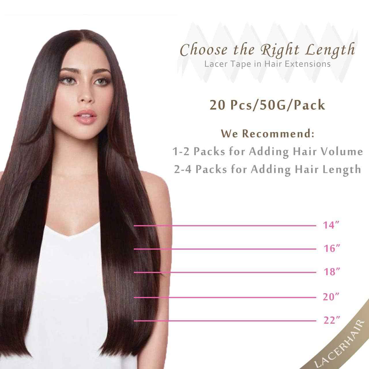 Lacer 16 Inch Natural Human Hair Tape in Extensions Chocolate Brown Highlights Light Golden Brown Invisible Double Sided Straight Tape in Hair Extensions Human Hair Black Women 50g 20pcs