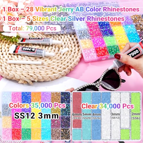 79000 Pcs Resin Flatback Rhinestones Kit with B7000 Glue