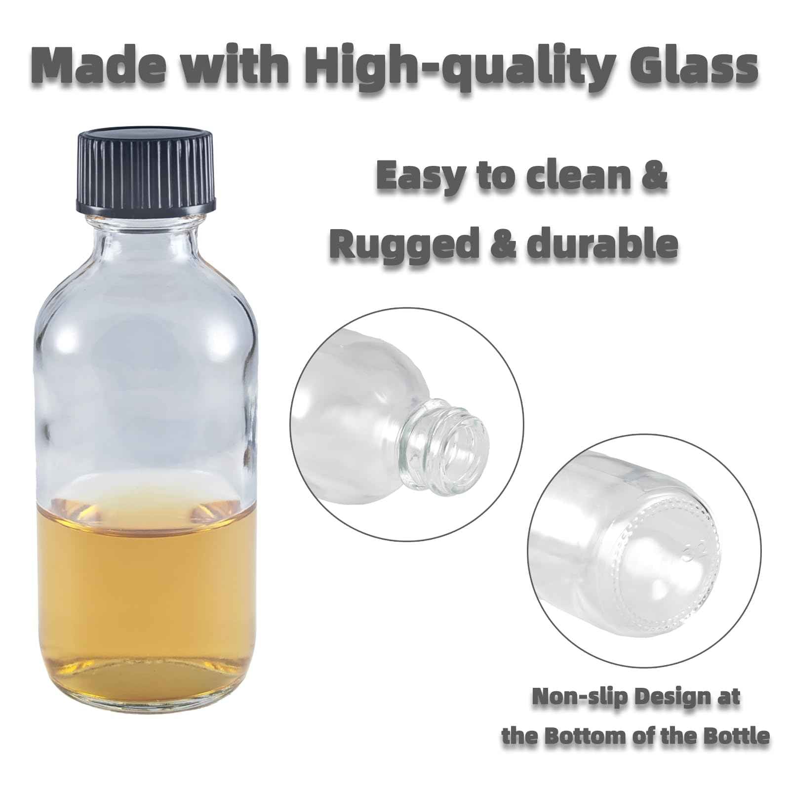 Zkupanx 6 Pack 2oz Small Clear Glass Bottles with Lids, Leak-proof 60mL Shot Bottles with Caps for Wellness, Ginger, Essential Oils, Liquids, Potion, Juice, Personal Care & Beauty