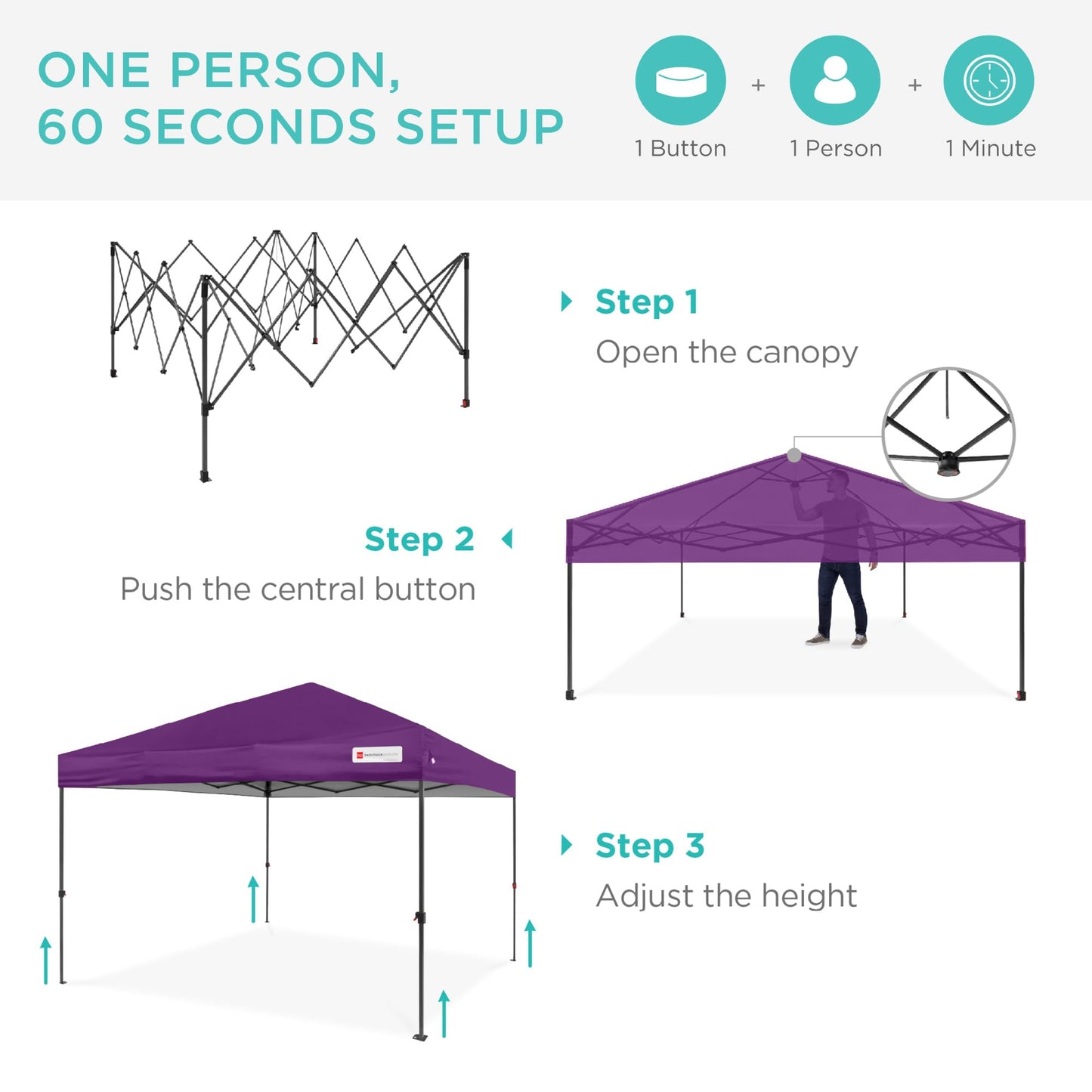 Best Choice Products 8x8ft 1-Person Setup Pop Up Canopy Tent Instant Portable Shelter w/ 1-Button Push, Case, 4 Weight Bags - Amethyst Purple