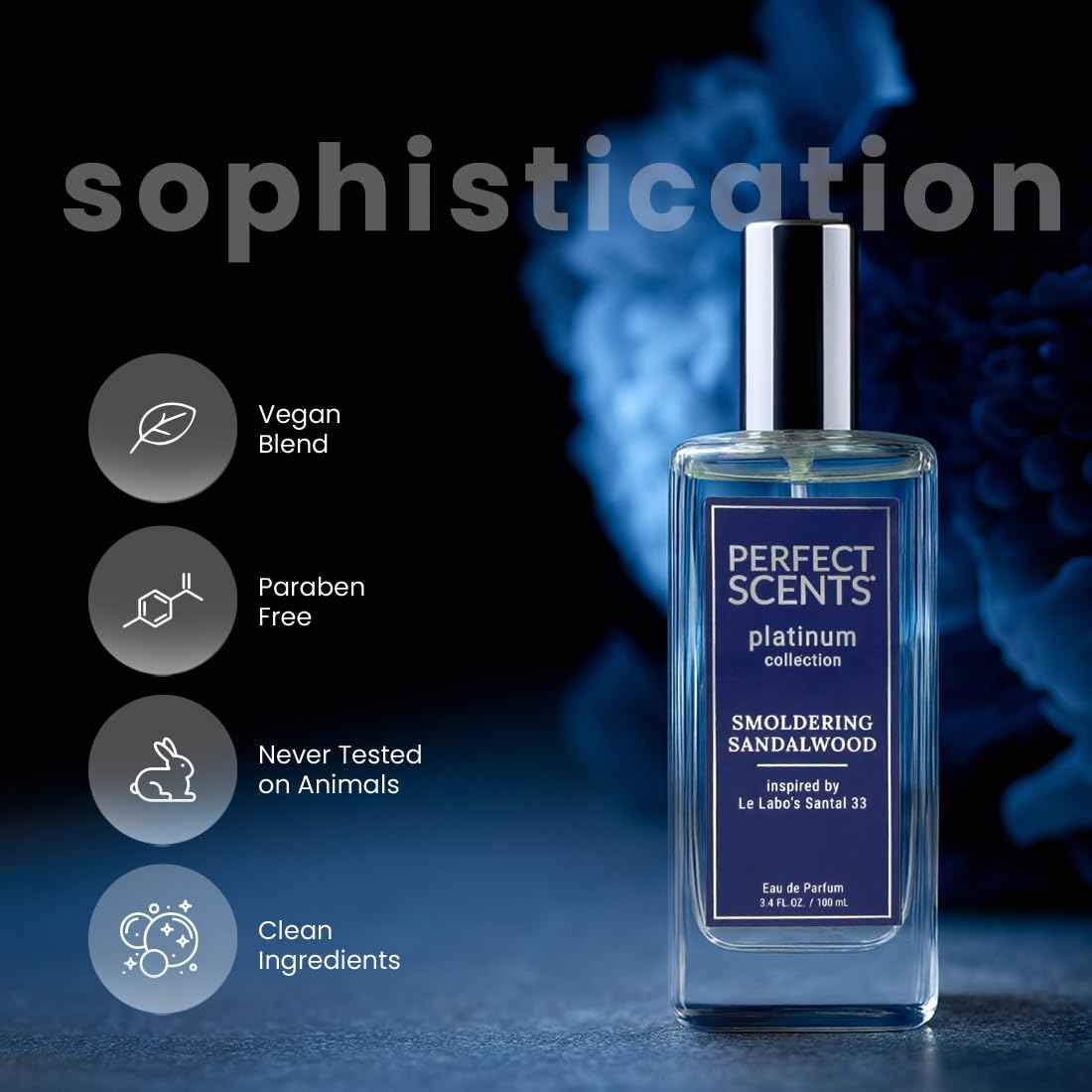 Perfect Scents Fragrances | Inspired by Le Labo’s Santal 33 | Platinum Collection | Smoldering Sandalwood | Unisex Eau de Parfum | Vegan, Paraben & Phthalate Free | Never Tested on Animals | 3.4 Fl Oz