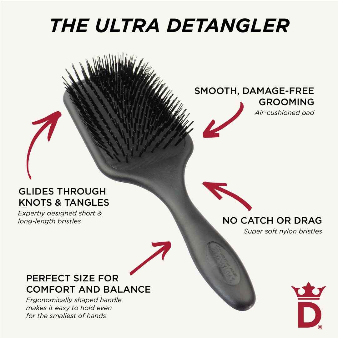 Denman Tangle Tamer Ultra (Black) Detangling Paddle Brush For Curly Hair And Black Natural Hair - use with both Wet & Dry Hair, D90L