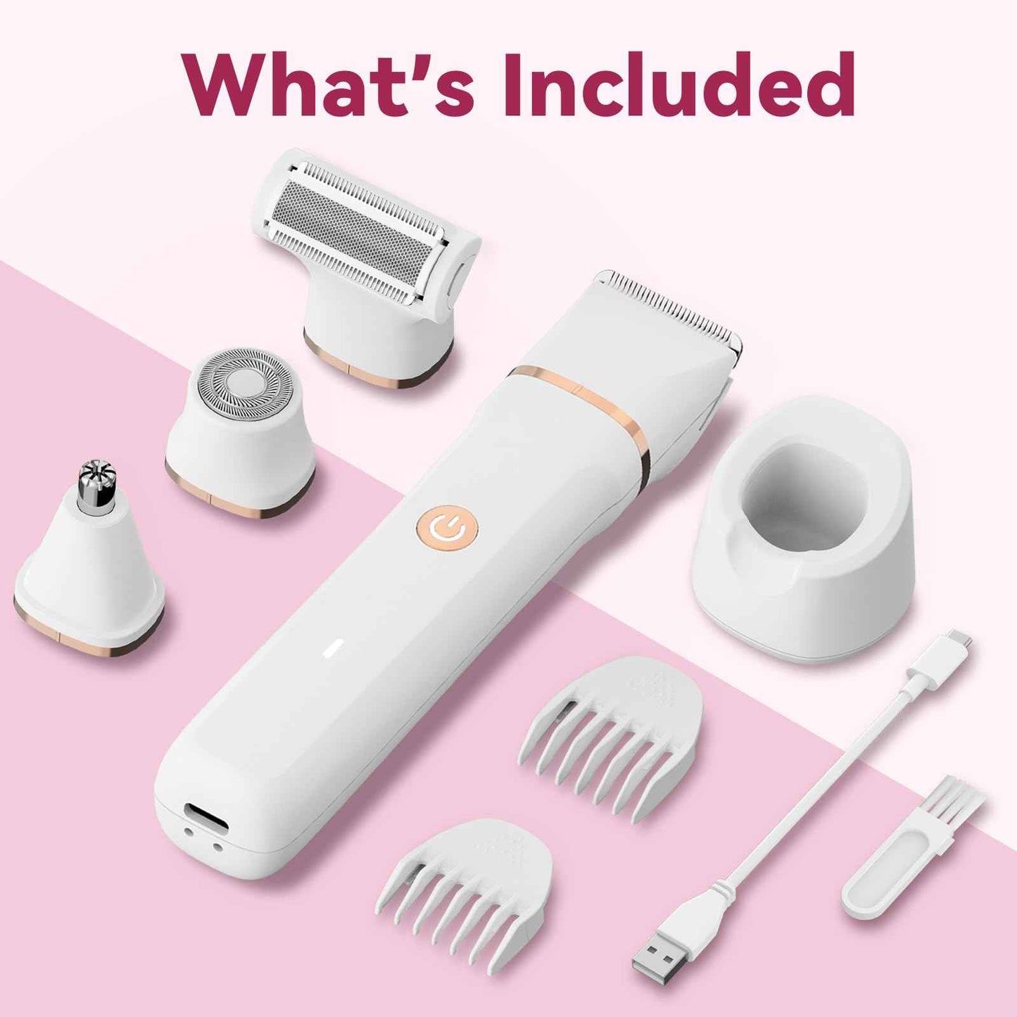 Electric Bikini Trimmer for Women - 4 in 1 Electric Razors for Women, Waterproof Pubic Hair Trimmers and Facial Hair Remover, Replaceable Shaver & Nose Hair Trimmer, Rechargeable Women's Grooming Kit