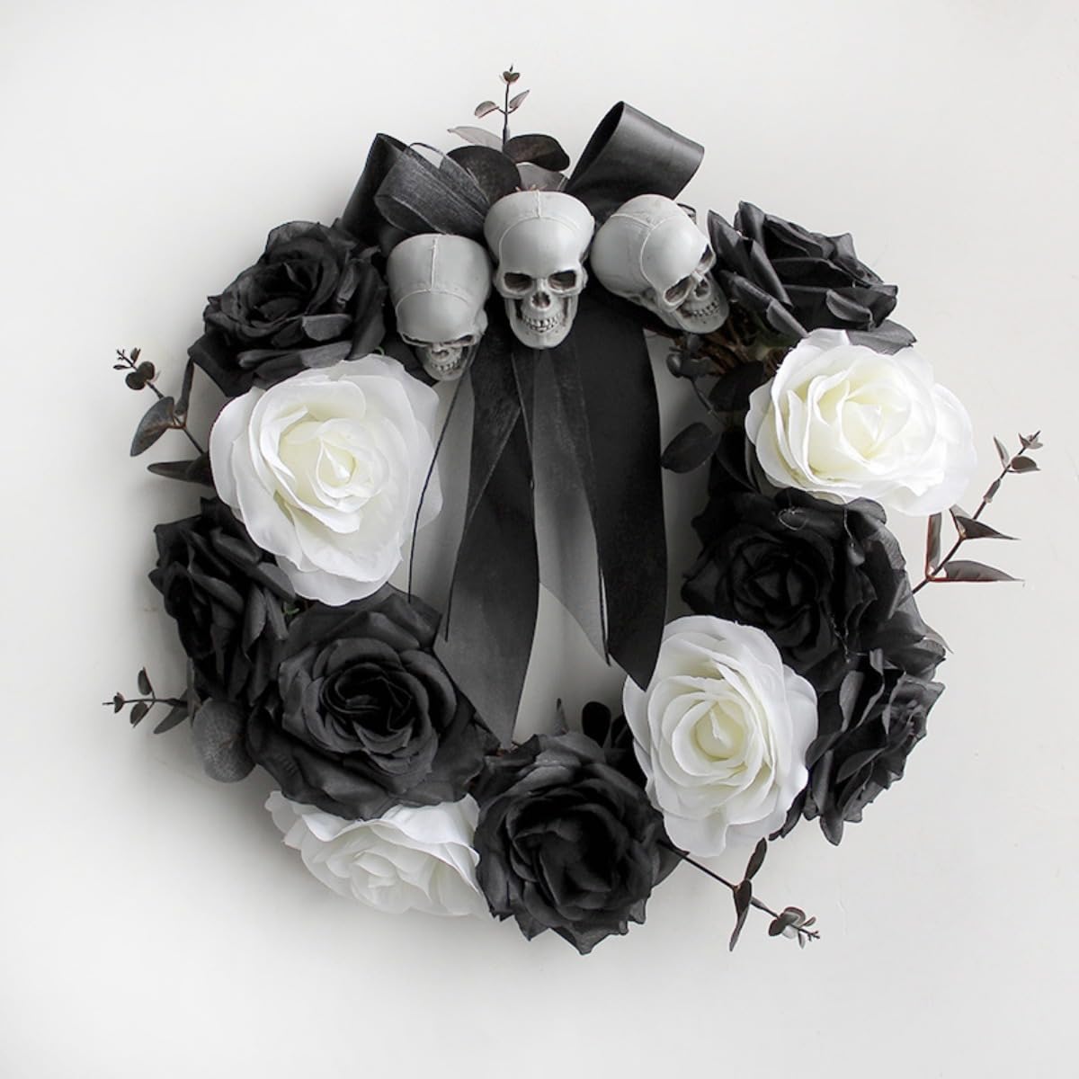 lqzb Ghost Halloween Wreath with Skull Pendant for Haunted House Decor-Outdoor&Scary Parties