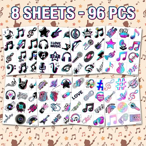 96 PCS Pre-Cut Music Temporary Tattoos for Kids