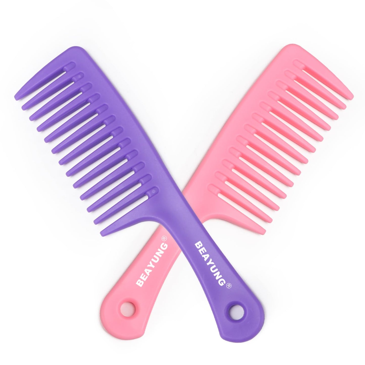 BEAYUNG 2PCS Large Wide Tooth Comb, Shower Combs, Hair comb for wet curly hair, Durable Hair Brush for Best Styling and Professional Hair Care(1Purple,1Pink)