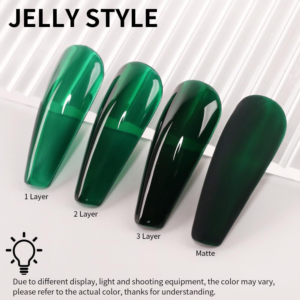 Firedeep Jelly Deep Green Gel Nail Polish Dark Green Nail Polish UV/LED Soak Off Gel Polish for Autumn and Winter 16ML 1Pcs