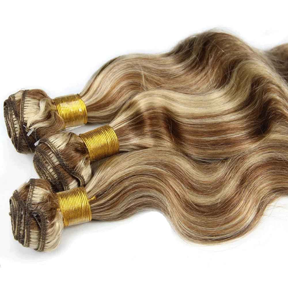 P4613 Bundle Highlight Body Wave Human Hair Bundles 613 Ombre 3 Bundles 20 20 20 Inch Two Tone Chocolate Brown Mixed With Blonde Body Wave Bundle Hair Weave