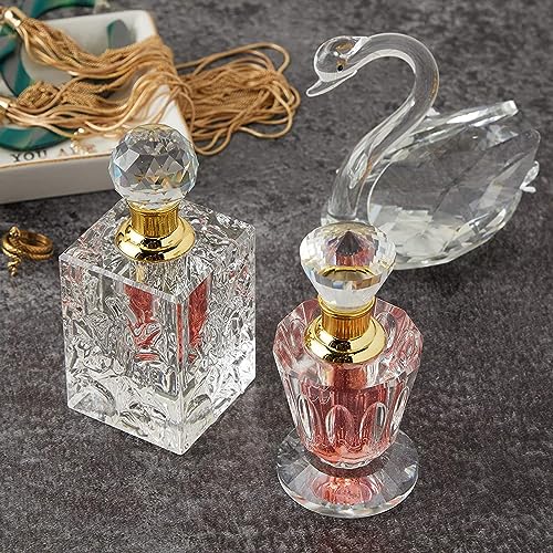 Okuna Outpost Crystal Glass Perfume Bottle Set - Refillable Perfume Bottles for Fragrance & Oils - Boudoir Props - Pack of 2, Transparent Glass, Round