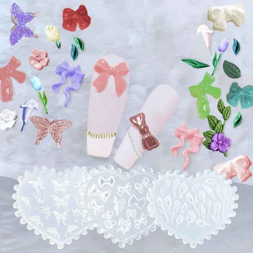 6Pcs 3D Silicone Nail Molds, Flowers Nail Charm Butterfly Nail Art Silicone Mold Spring Flower Nail Charms Resin Molds with 121 Patterns Nail Art for Women Accessories Nail Supplies, Earrings