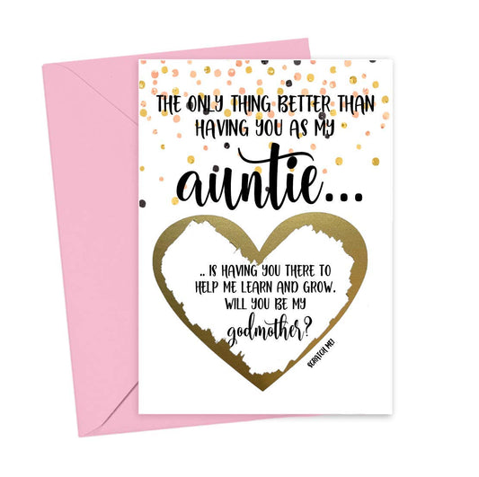 Will You Be My Godmother Scratch Off Card for Auntie, Godmother Proposal Card from Niece Nephew (Auntie Godmother)