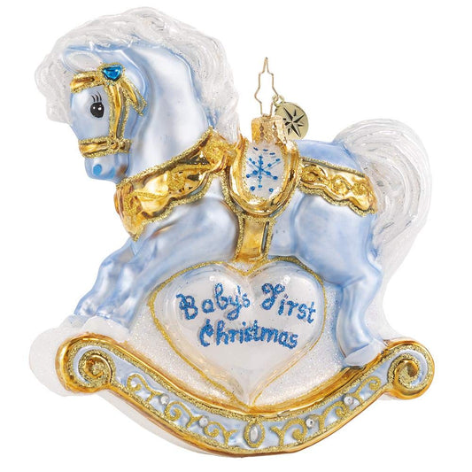 Christopher Radko Hand-Crafted European Glass Christmas Tree Decorative Figural Ornament, Baby's First Christmas Foal