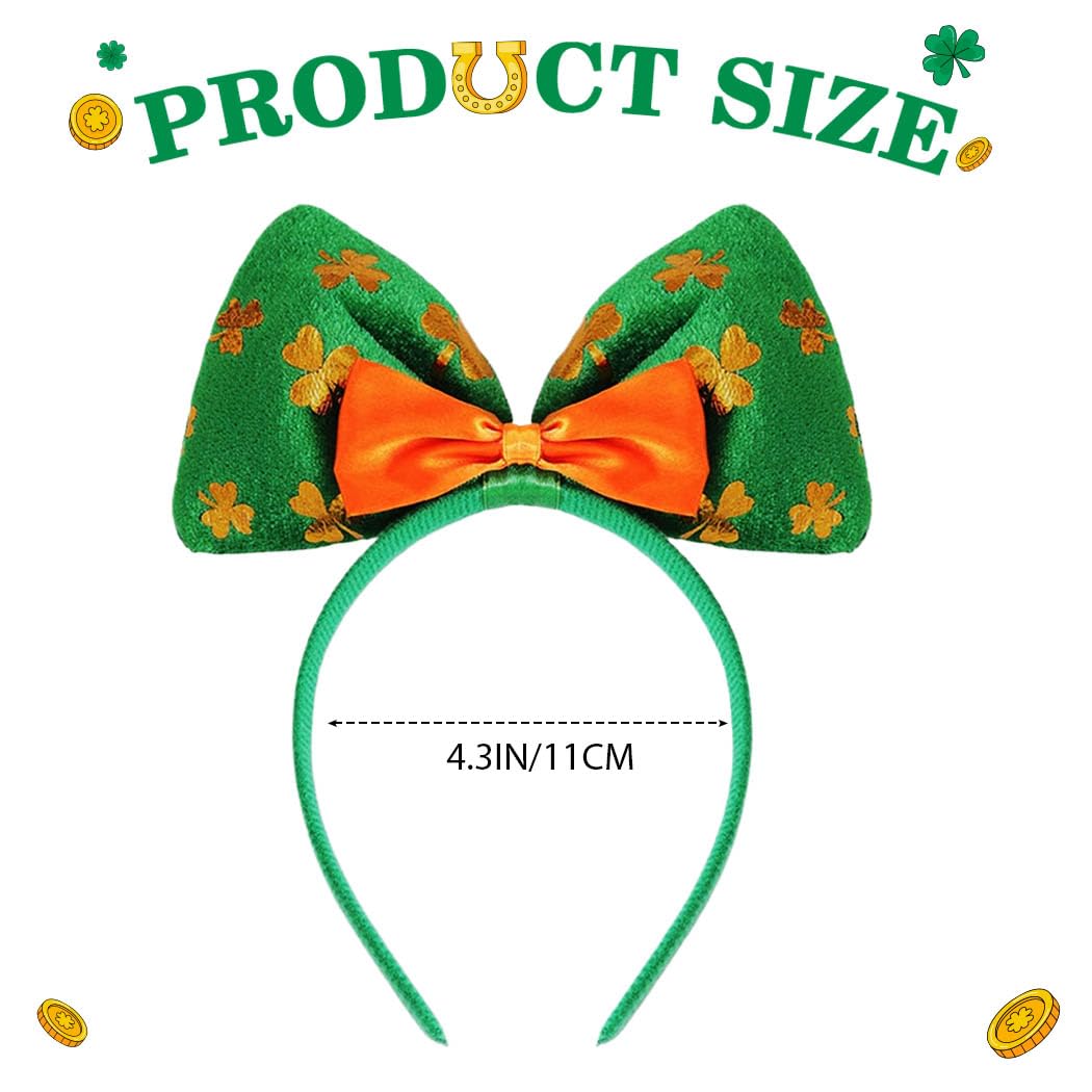 JEWEKY St Patrick's Day Headband Green Bow Hair Bands Irish Shamrock Headband Festive Holiday Hair Accessories for Women (Style 2)