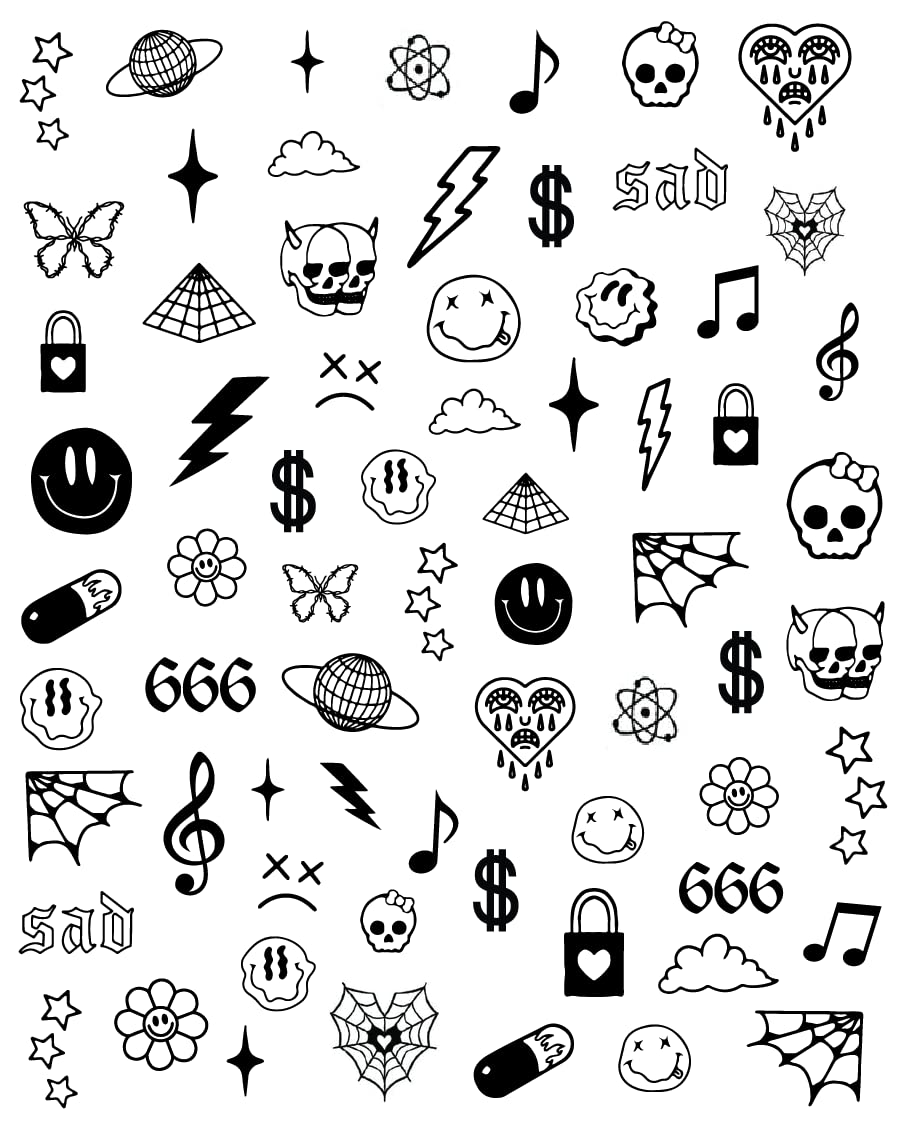 Impressed Gothic Authentic 5 Sheets Luxury Grunge Nail Art Stickers 500+ Black Customized Nail Decals for Fake Nail Design Decorations and Salon Nails Accessories for Men and Women (Grunge)