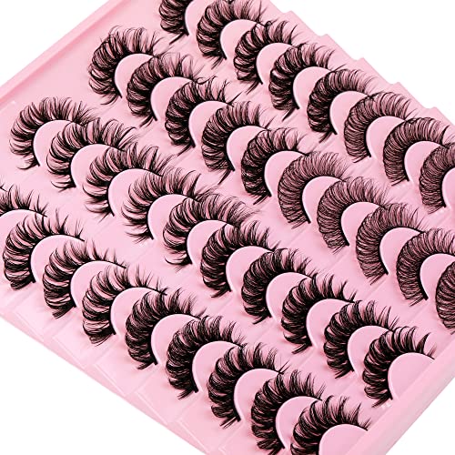 Focipeysa False Lashes Natural Look 14-17mm Fluffy Faux Mink Lashes D Curl Eyelashes Natural Lashes Strips Fake Lashes Pack 4 Styles Mixed Volume Eye Lashes 20 Pairs Multipack