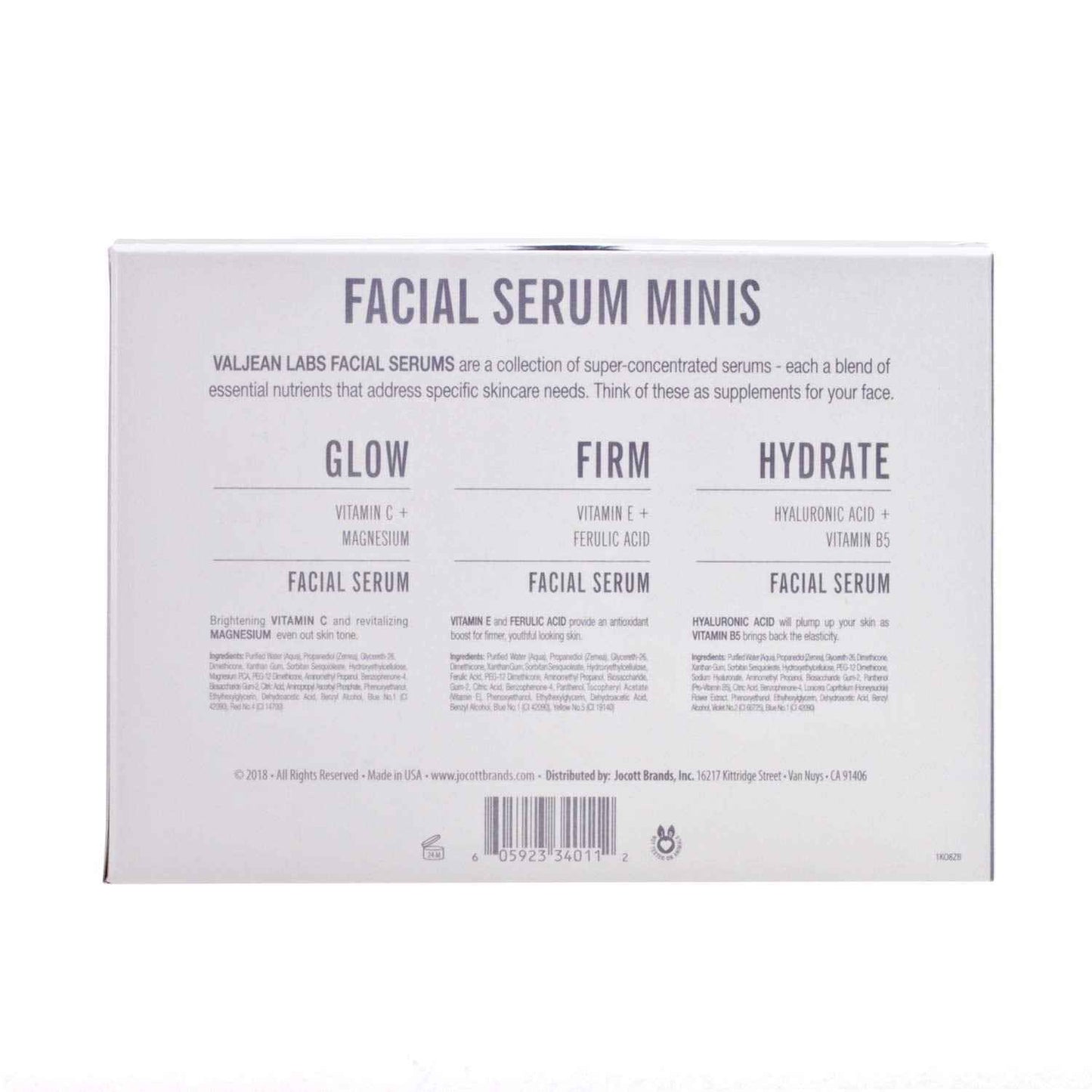 Valjean Labs Facial Serum, Combo Pack of Hydrate, Glow, and Firm | Supercharged, Targeted Skincare Ingredients | Paraben Free, Cruelty Free, Made in USA (1oz Bottles)