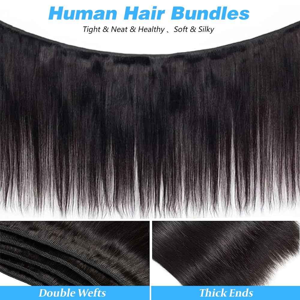 Straight Bundles Human Hair Brazilian Virgin Human Hair Bundles 14 14 14 Inch 100% Unprocessed Straight Hair Double Weft Deals Human Hair Extensions Natural Black