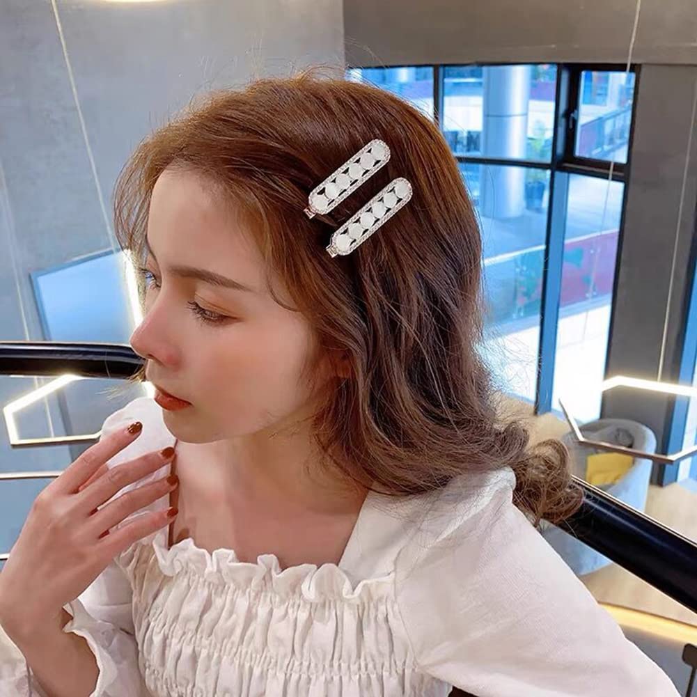 2Pcs Crystal Hair Clips Wedding Bobby Pin Pretty Hair Barrettes Cute Rhinestone Hair Clip Rhinestone Pearl Hair Accessories for Women and Girls