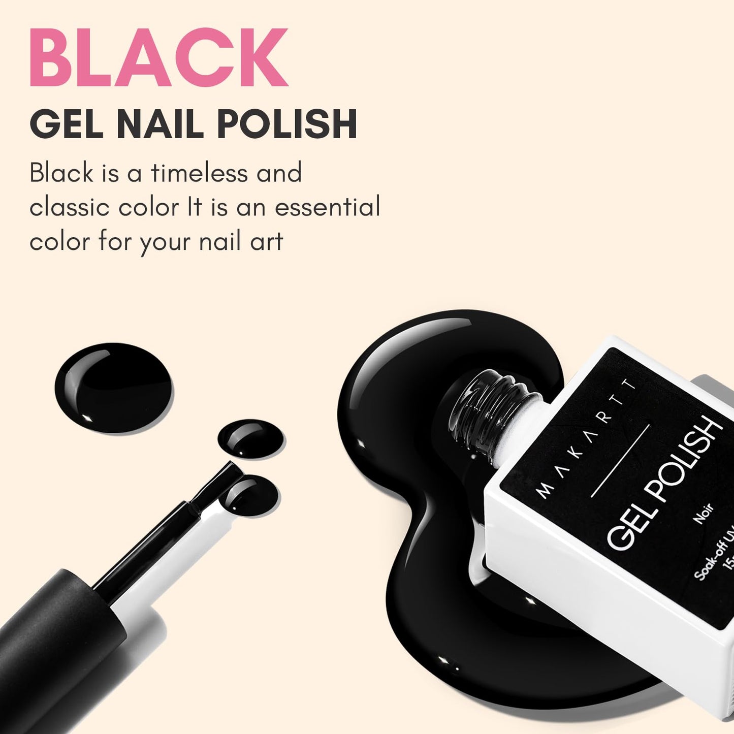 Makartt Gel Nail Polish, 1 Pcs 15ml Black Gel Nail Polish for UV LED Light Noir Gel Polish Soak off By Acetone for Manicure DIY Nail Art Designs Home Salon