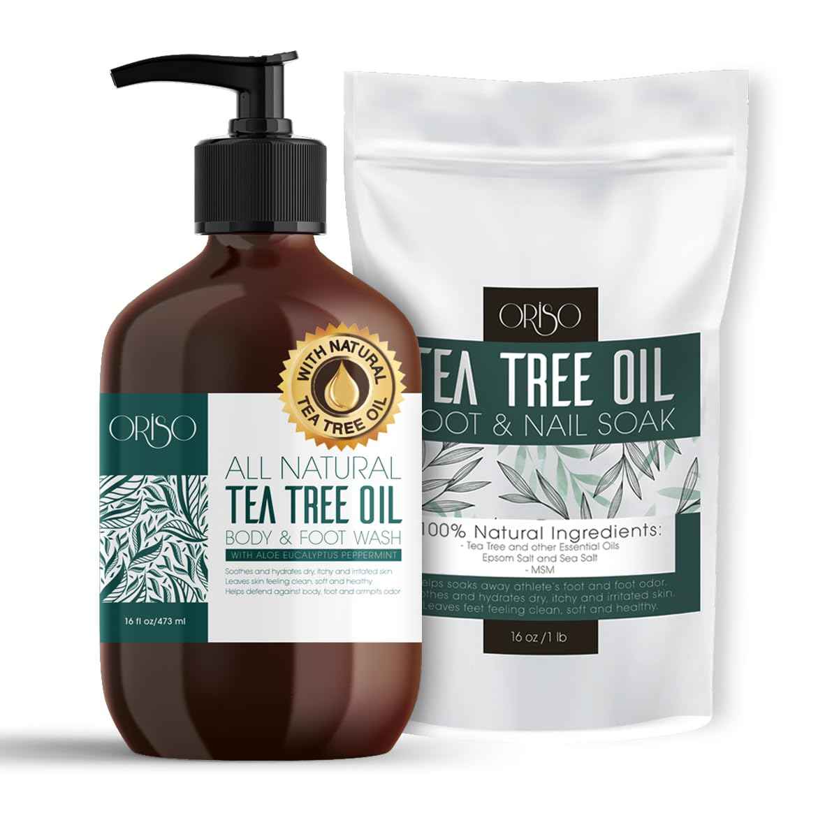 Tea Tree Oil Body Wash and Tea Tree Oil Foot Soak - Athletes Foot Treatment for Cracked and Dry Feet - Stubborn Foot Odor - Softens Calluses - Better Toe Nail Health